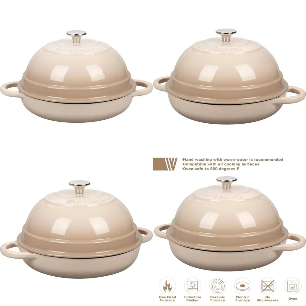 

Enameled Cast Iron Dutch Oven Pot with Lid, 6 Quart, Bread Baking, Latte Color, Perfect for Bread Ovens