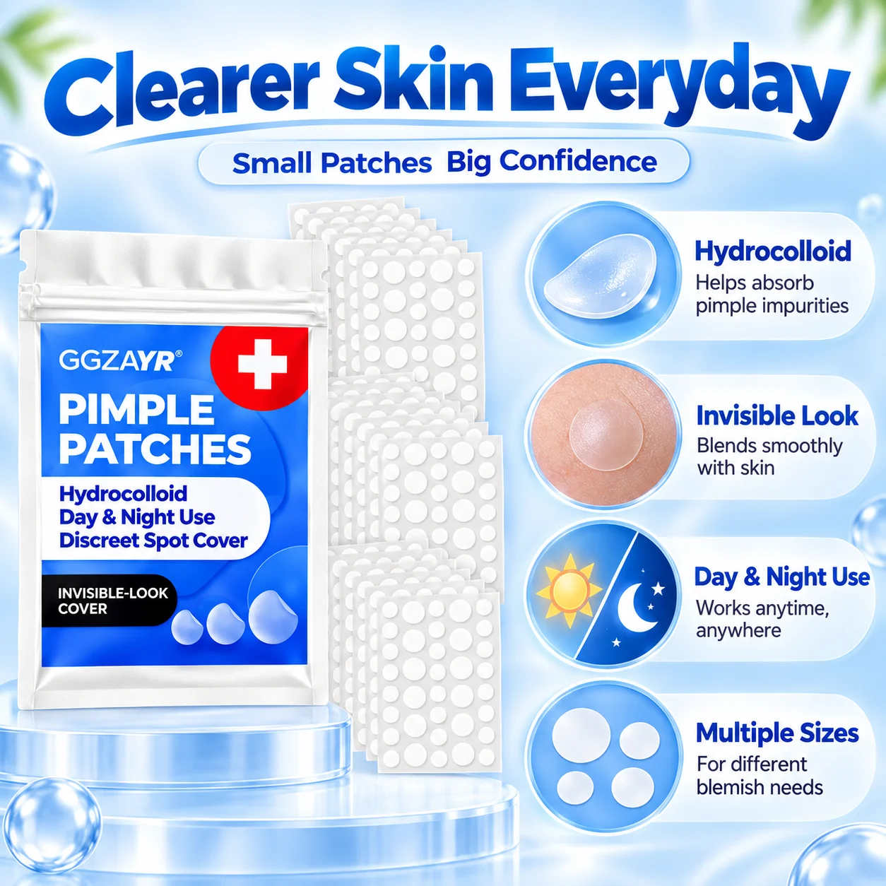 900PCS Round Pimple Patches, 25 Sheets Mixed Size Hydrocolloid Face Spot Stickers for Everyday Beauty Care