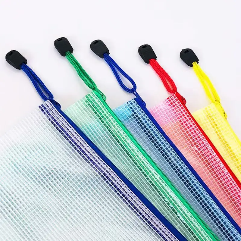 Zipper Mesh Bags A4/A5 Plastic Zipper Bags For Organizing Waterproof Clear Travel Bags Office Supplies Document，color random view 6