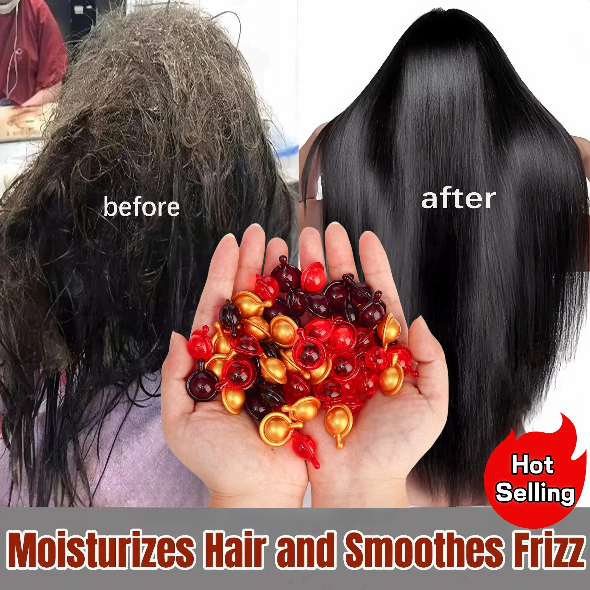 

Smoothing Silky Hair Vitamin Capsules Repair Damaged Frizzy Hair Care Oil Nourish Hair Soft Shiny Leave-In Keratin Complex Serum