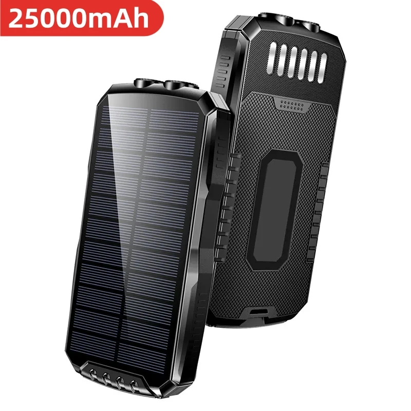 Solar Power Bank Large Capacity 25000mAh Dual USB for iPhone 15 14 Xiaomi Samsung Portable Charger Powerbank with Camping Light