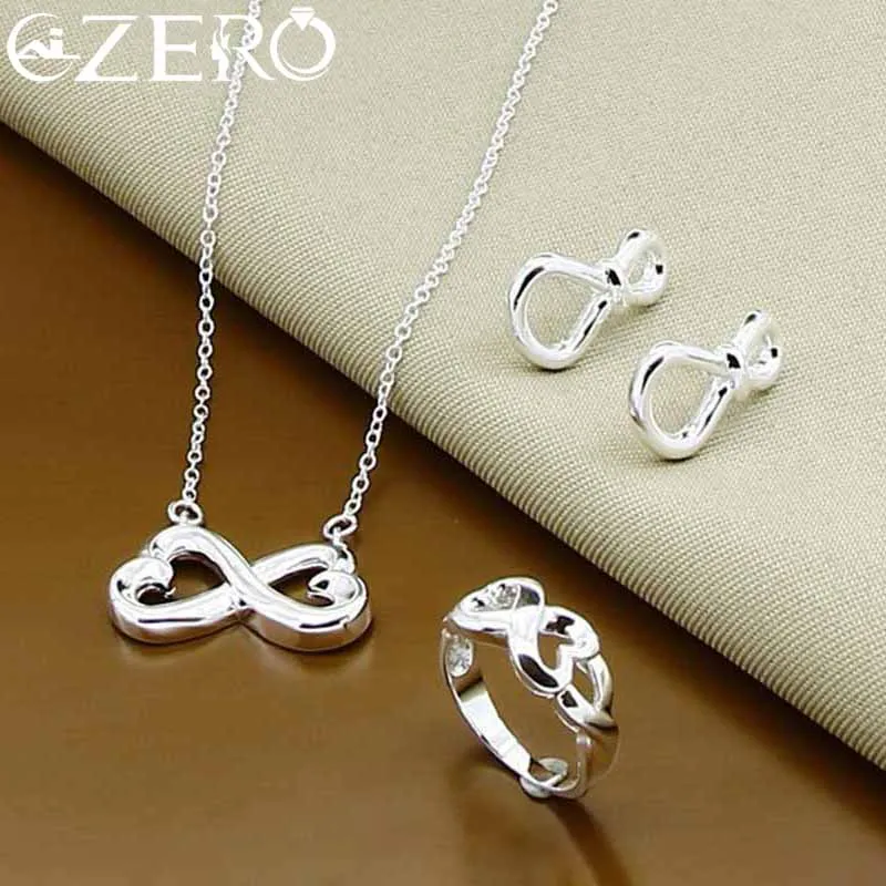 

ALIZERO 925 Sterling Silver Heart Pendant Necklace Earrings Ring Set for Women Charms Wedding Engagement Party Jewelry