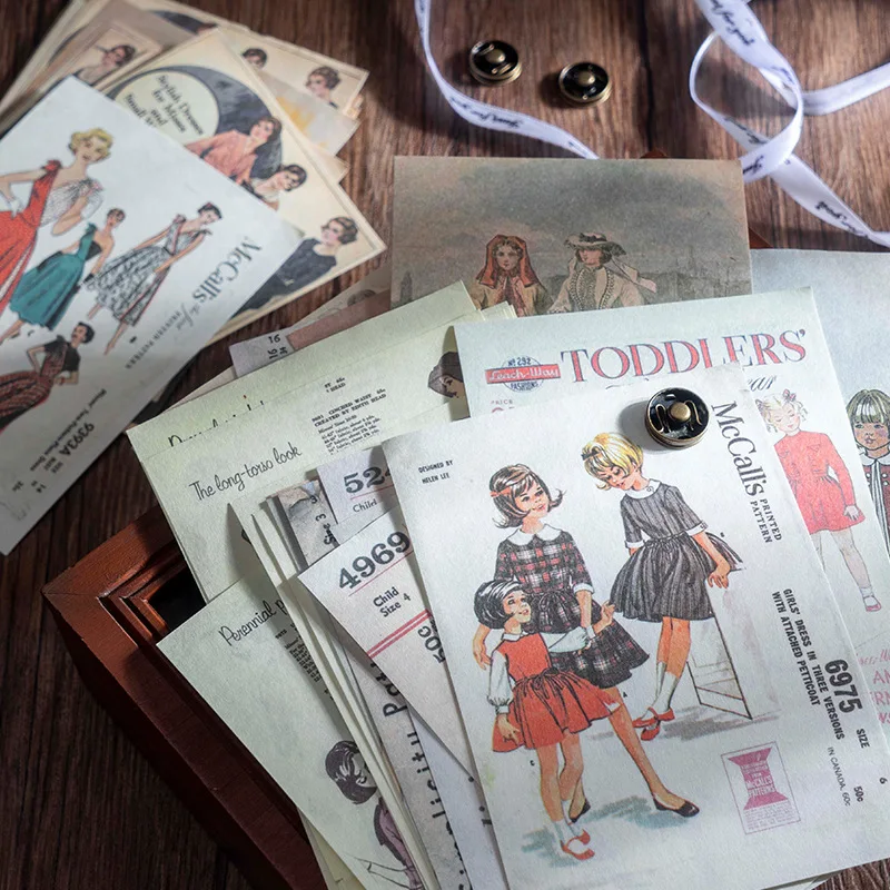 50Pieces Pack Material Paper Clothing An Illustrated Handbook Retro Figure Clothing Notebook Writing Pads Scrapbook 140*100MM