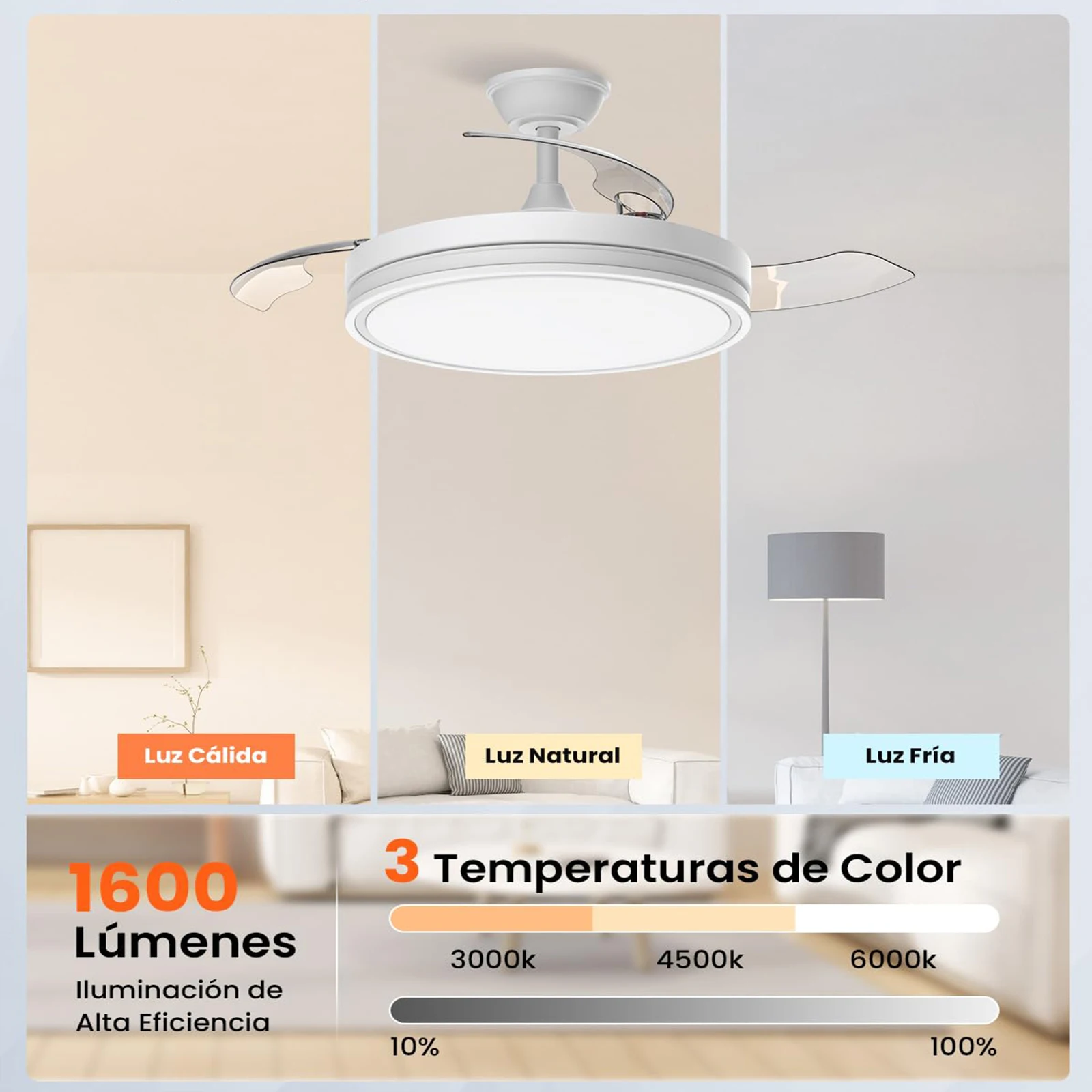 Silent Ceiling Fan with Light Multi-function Retractable Fan Blade Remote Control Modern Electric Fan 6-speed Ceiling Lamp