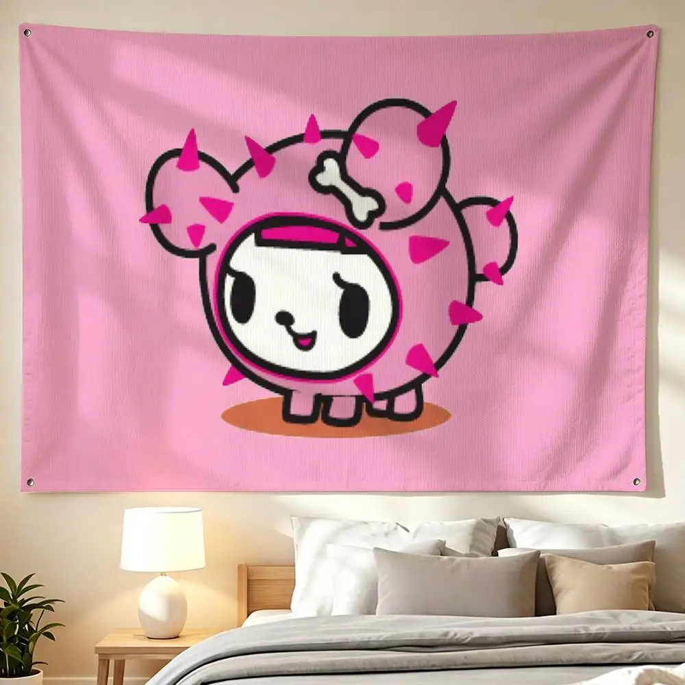 Cute C-Cactus Friends PupS Cartoon T-TokidokiS Horizontal Wall Hanging Tapestry Flag Banner Home Background Decor 3