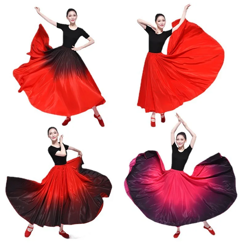 Saia Flamenca Espanhola Feminina, saia longa e grande, cor gradiente, saia de dança do ventre para senhora, prática de dança, 1 peça por lote