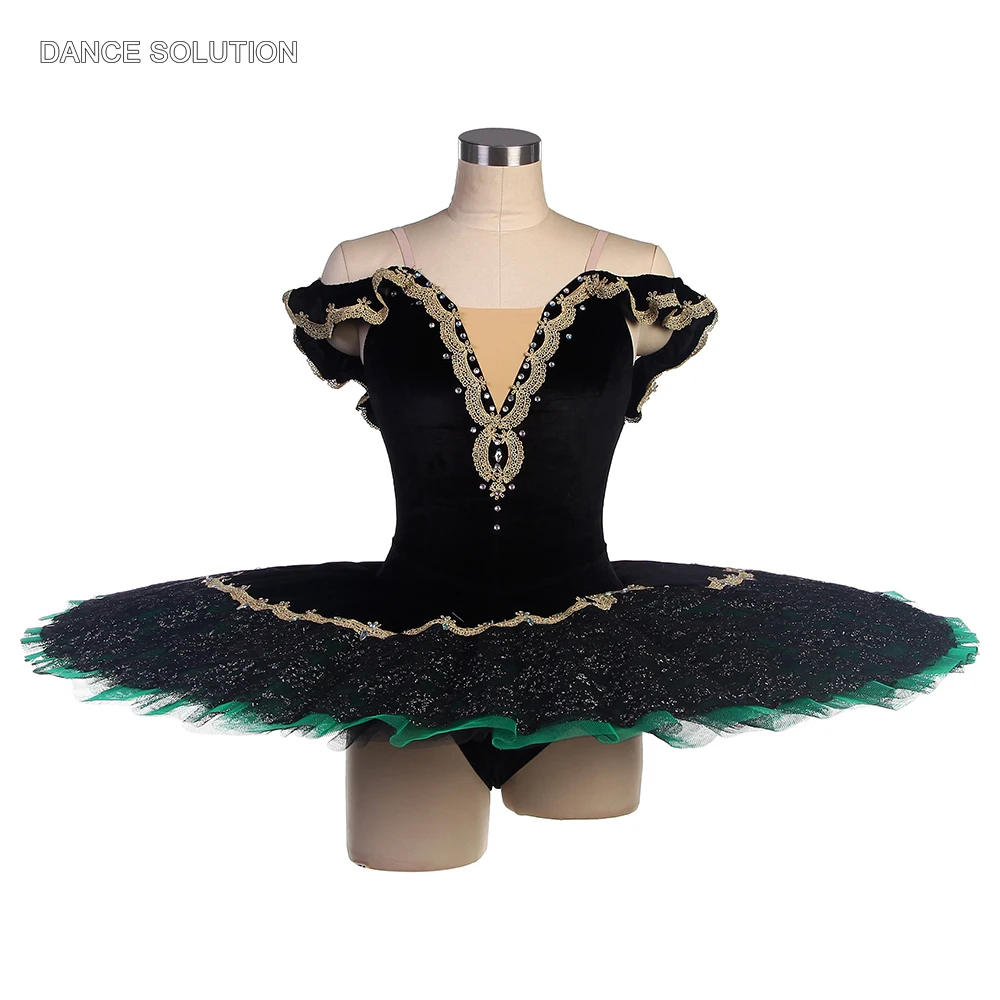 Black Off-the-shoulder Ballet Tutu Dress with Lace Trims Adult and Child Professional Ballet Costumes Competition Tutus BLL551