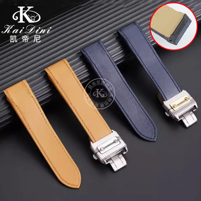 For Cartier Watch Bracelet Santos 100 Replacement Leather Strap Men Women 20mm 23mm Khaki Brown Stainless Steel Folding Buckle