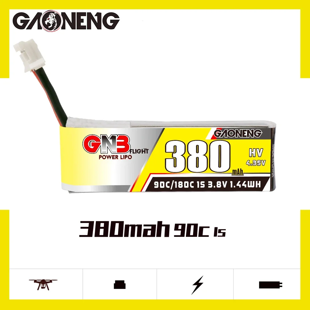 Gaoneng 180C 90C ขนาดเล็ก380mAh HV 1S 3.8V แบตเตอรี่ Lipo แบบ PH2.0 Micro whoops powerwhoop quads Quadcopter helicopter