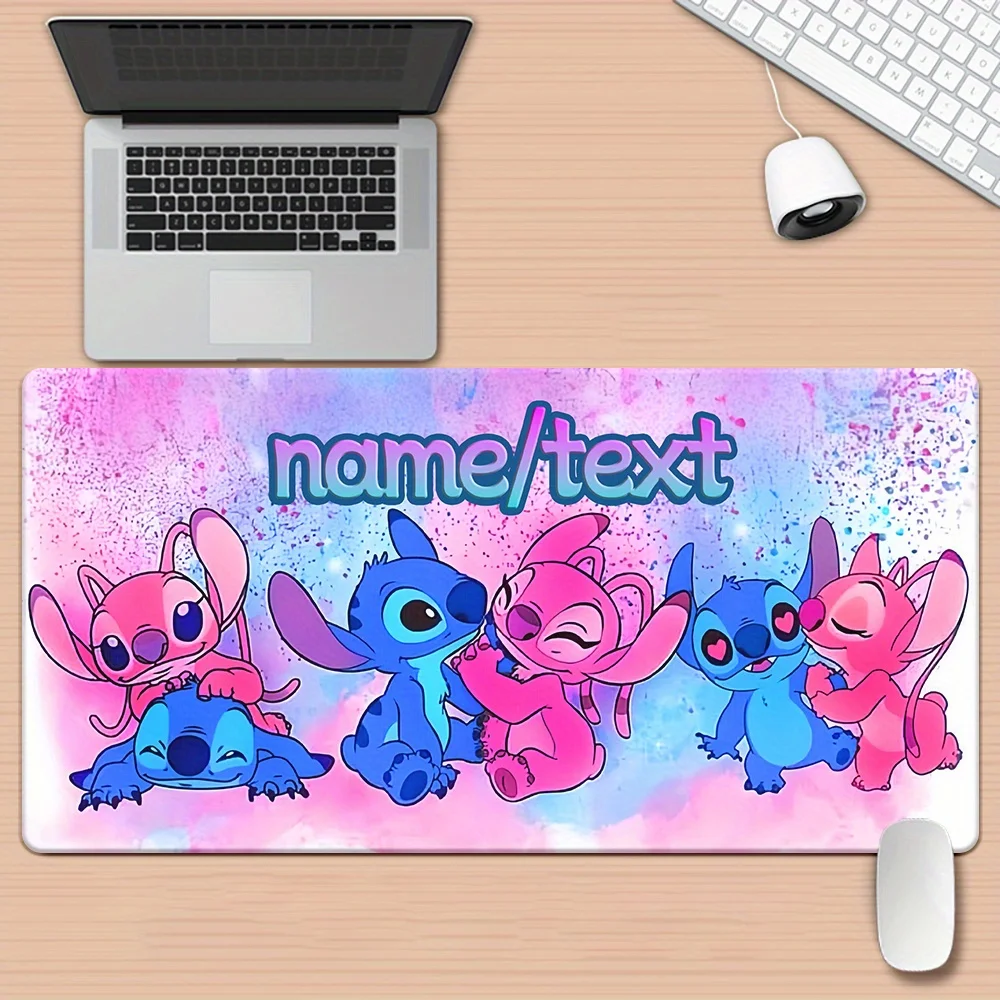 Podkładka pod mysz Disney Stitch & Angel XXL |   Personalizowane imię/tekst |   Antypoślizgowa gumowa mata na biurko do gier i pracy biurowej |   Żywe akwarele