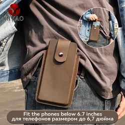 RIYAO-riñonera de cuero genuino para teléfono móvil, funda con Clip para cinturón, de 6 a 7,3 pulgadas, para iPhone 15, Samsung y hombre