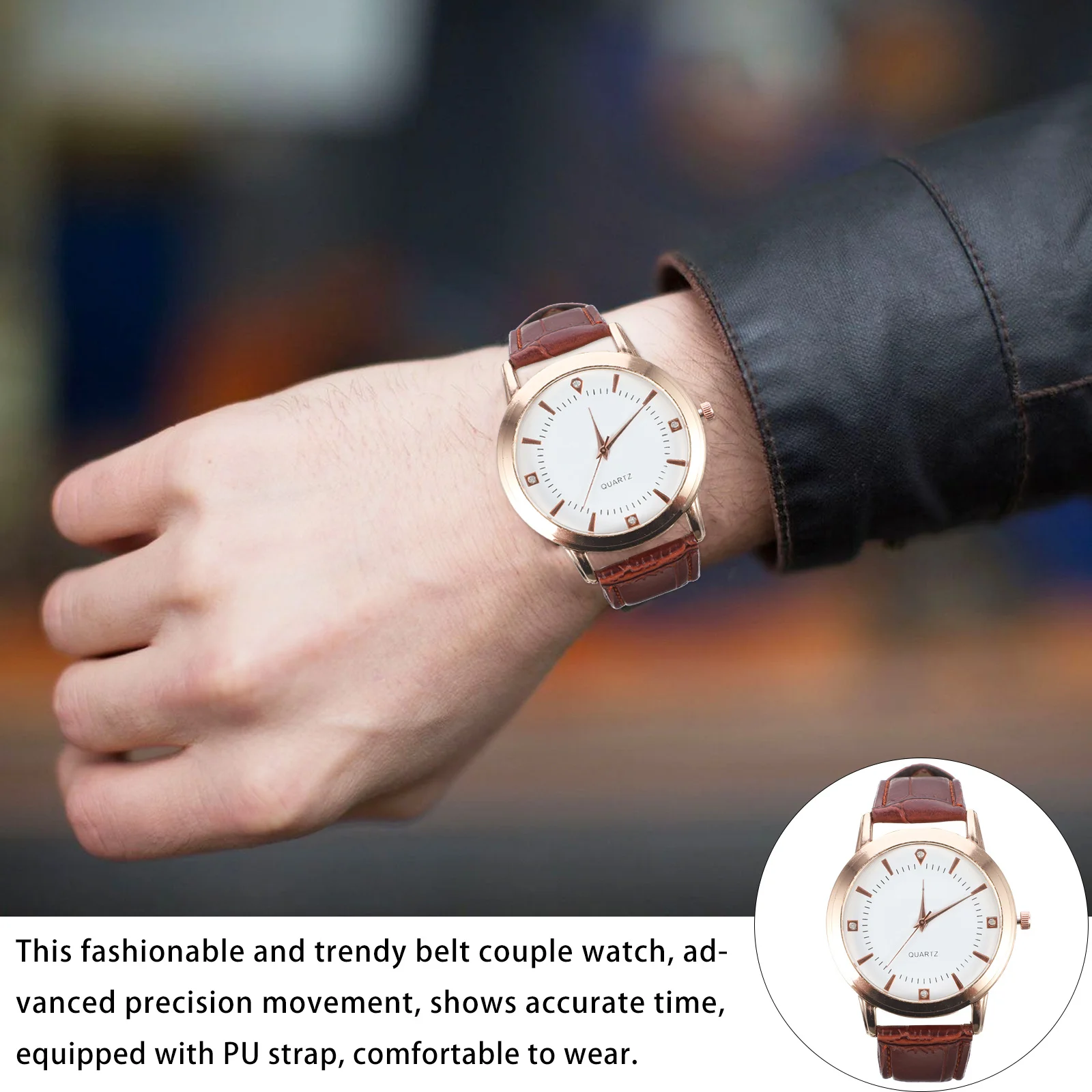2 قطعة زوجين بو حزام موضة كوارتز ساعة اليد لعيد الحب ساعة معصم هدية مطابقة الساعات الفرقة التبعي #4