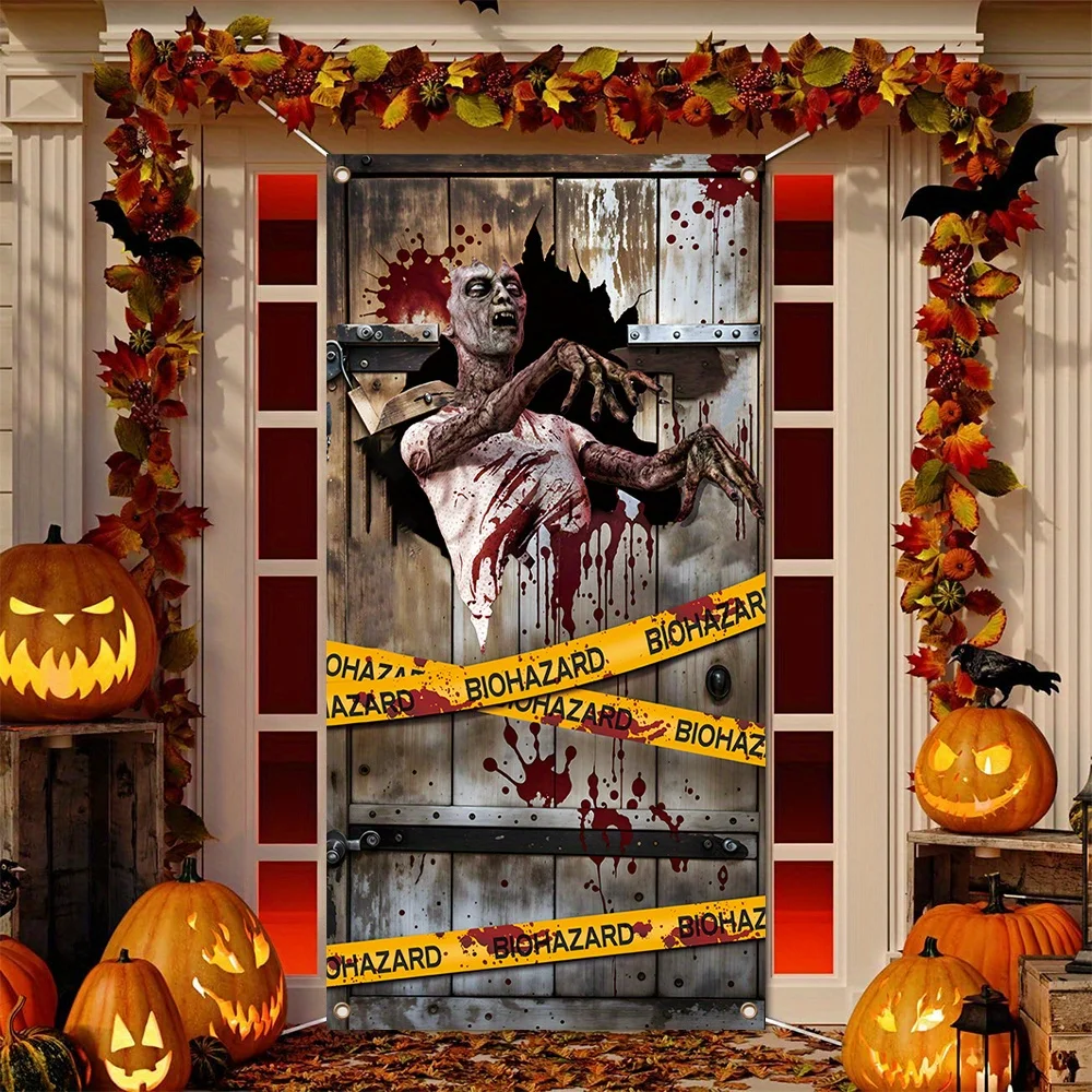 Happy Zombie Isolation Zone Curtain - Halloween Party Decoration, 90.0 cm / 35.4 inches, No Electricity Requiredzyc
