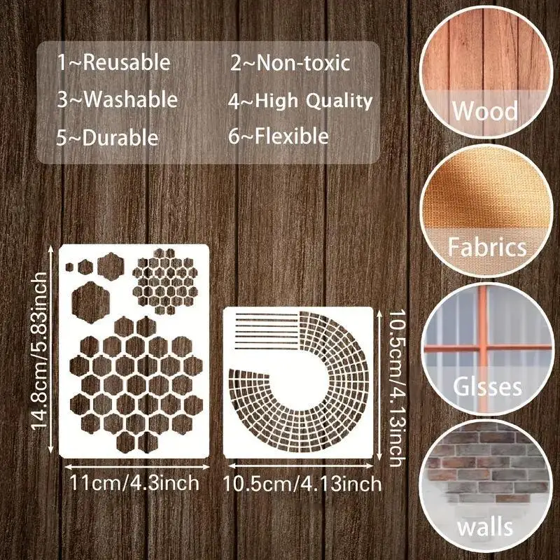 16Pcs Journal Stencil Templates Geometric Pattern Drawing Stencils For Planner Notebook DIY Art Supplies