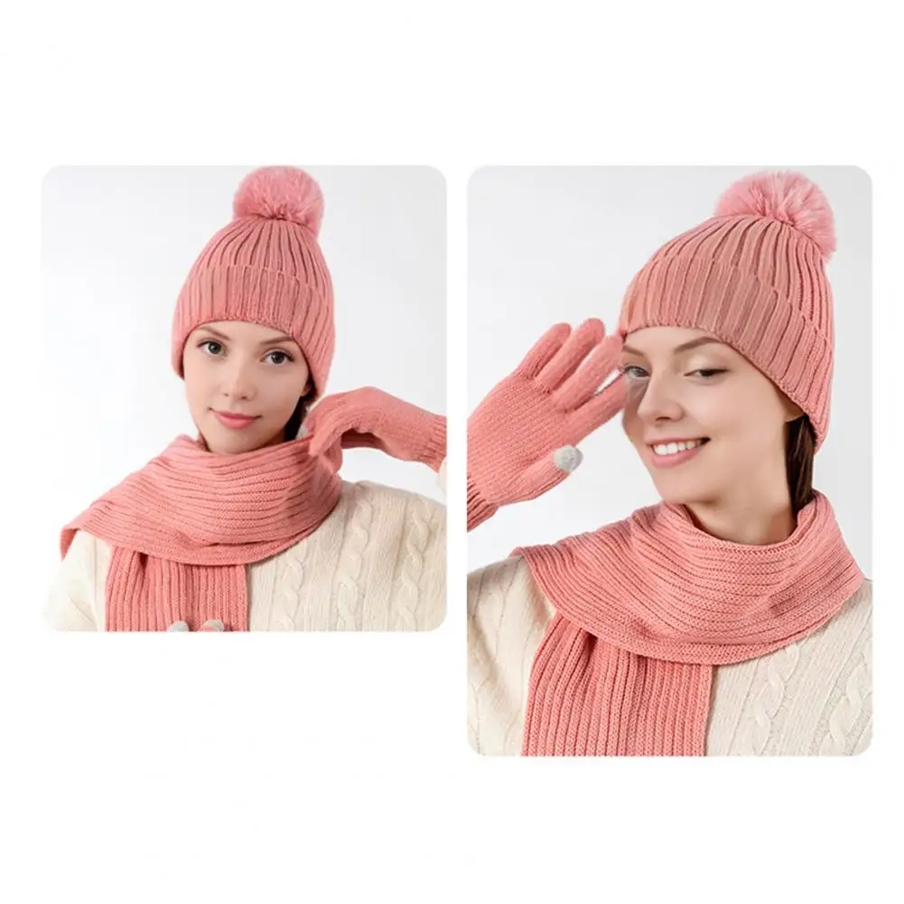 Elastic Warm Hat Set 3pcs Women Winter Hat Scarf Gloves Set Thickened Knitted Brimless Long Warm Scarf Elastic Cozy for Weather