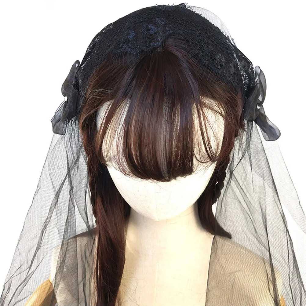 

Black Muslim Wedding Veil Bridal Lace Hair Accessories Arab Style Black Veil for Photo Photography Dress Up Muslim Cover