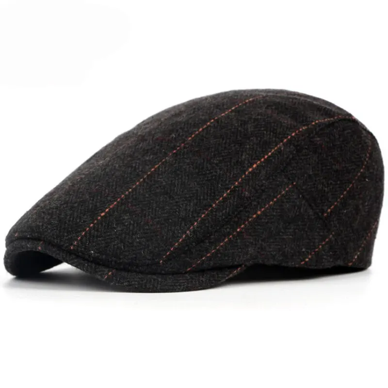 Retro Newsboy Caps Men British Painters Hats Autumn Winter Berets Herringbone Grid with Red Line Flat Cap Hip Hop Berets