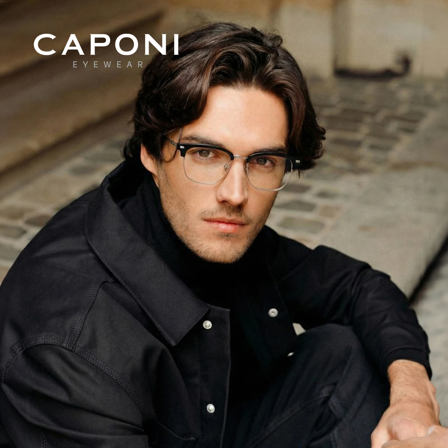 CAPONI New Men’s Glasses Frame Vintage Designer Titanium Glasses Original Popular Anti Blue Ray Discoloration Eyeglasses J23037