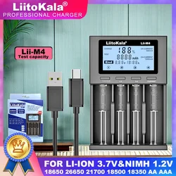 LiitoKala-ładowarka do baterii, Lii-M4 LCD, 21700, 18650, 3.7V, 1.2V, 18350, 18500, 25500, 26650, AA NiMH akumulator litowo-jonowy, U