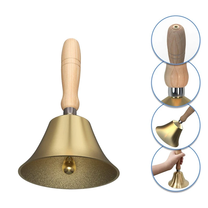 4.33 Inch Large Hand Call Bell With Wood Handle,For Kids And Adults,Used For Weddings,School Classroom,Service And Game