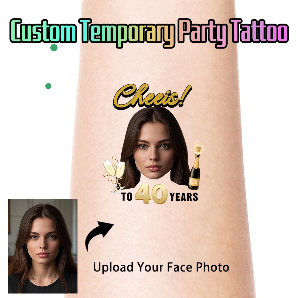 

40th 50th Birthday Custom Temporary Party Tattoo Big Head Stickers Creative Birthday Party Host Personalized Tattoo Photo Custom