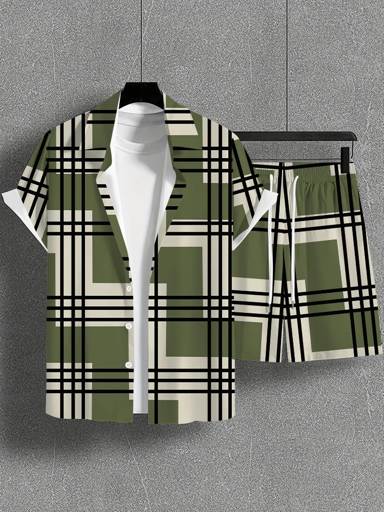 

Summer Lightweight New arrivals, men's Casual short-sleeved Shirt And Shorts Set With Hawaiian Print From Europe America