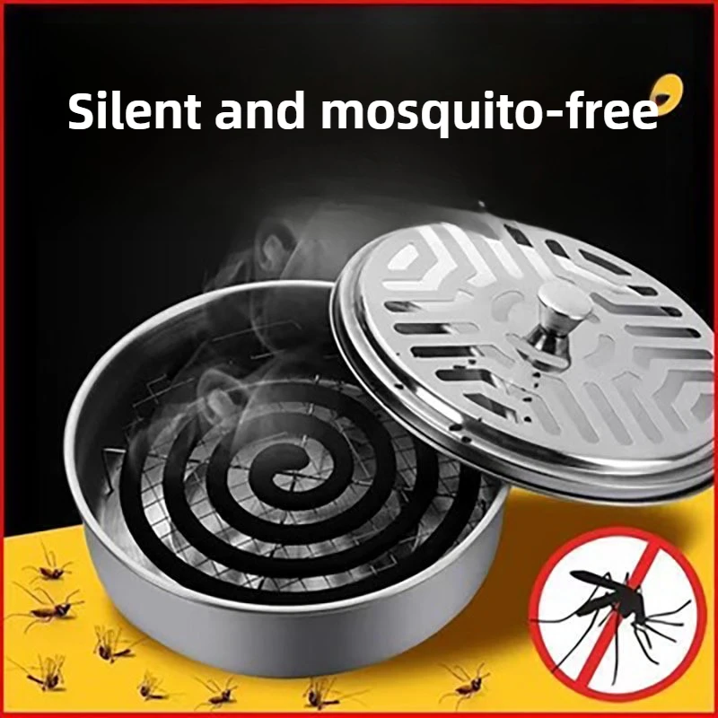 Caja antimosquitos portátil, repelente de mosquitos, bandeja de bobina de acero inoxidable, soporte para quemadores de incienso en espiral grande con cubierta