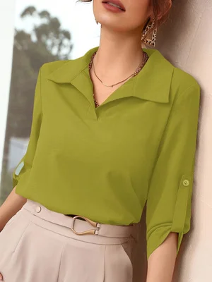 

Summer New Pure Color Top High-End Sensation Solid Color Blouse Elegant Fashionable White Black Red Yellow Sizes S M L