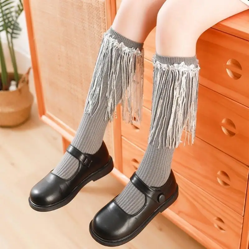 M89C النشاط المدرسي اللباس جوارب طويلة إلى الركب مهدب تقليم زي الجوارب الفتيات الجوارب #5