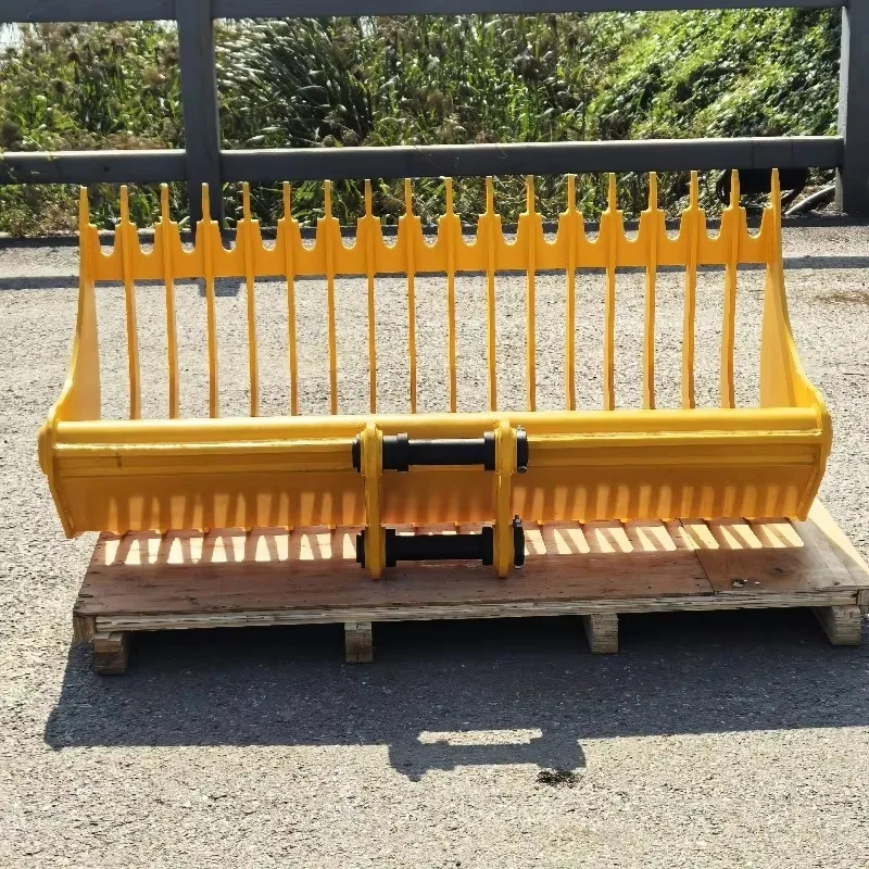 Custom heavy-duty double root rake buckets for excavators up to 32 tons (construction and agricultural use)