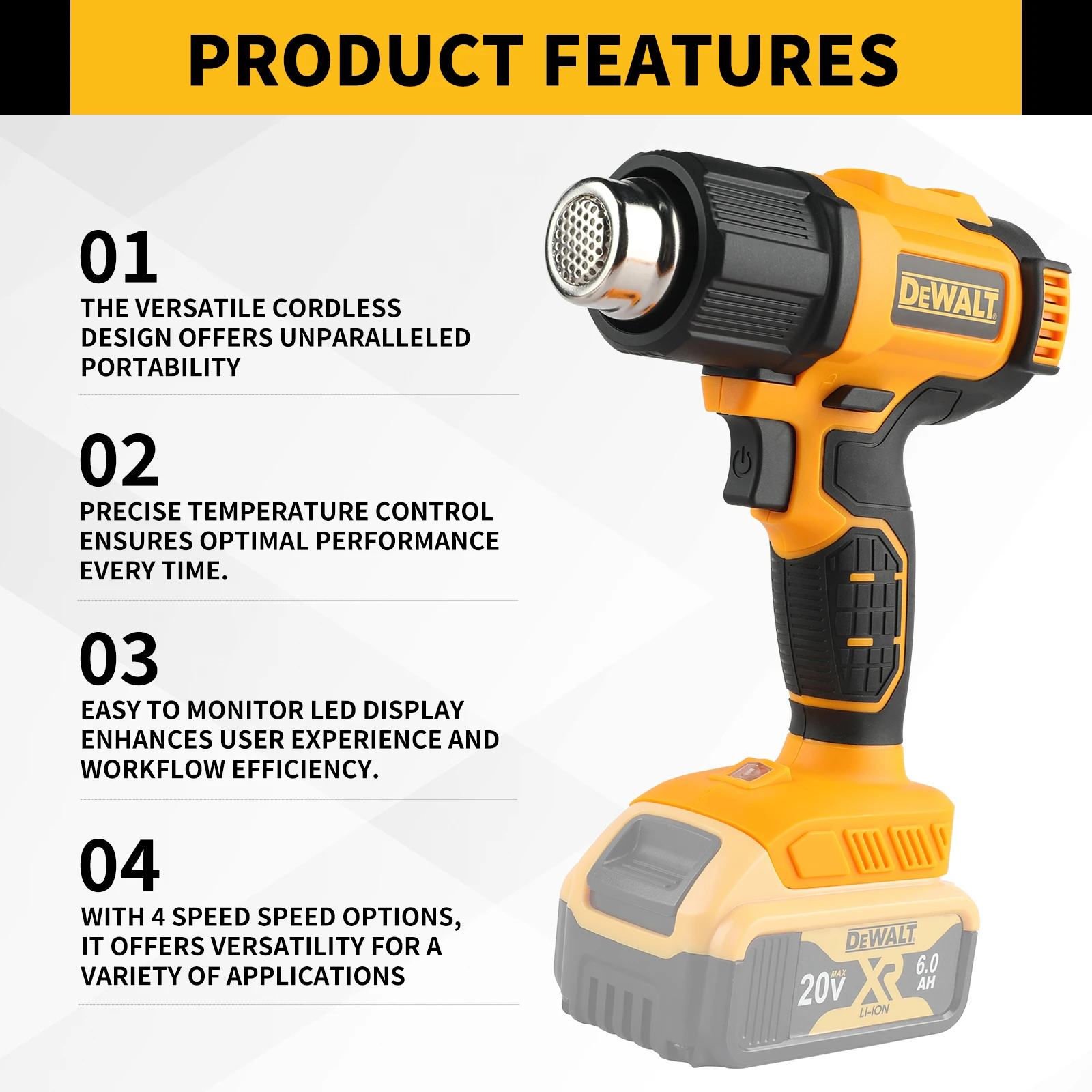 أداة مسدس الحرارة اللاسلكي DEWALT DCE530N فقط يتقلص التغليف مسدس هواء ساخن كهربائي صناعي منفاخ حراري