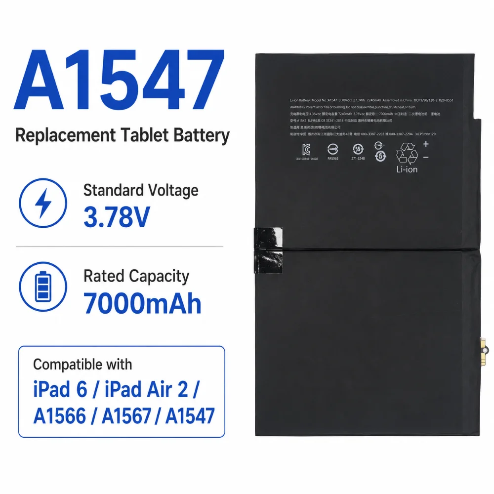 New A1547 7000mAh 3.78V Tablet Battery for Ipad 6/ipad Air 2/A1566/A1567 High Capacity Replacement Battery