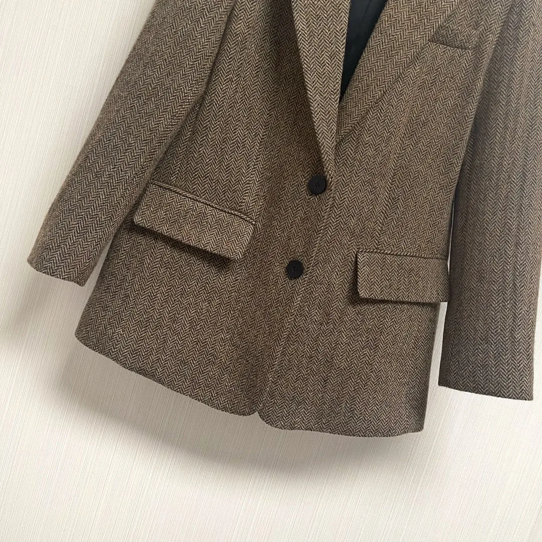 High quality new herringbone wool women's suit jacket, warm multifunctional jacket