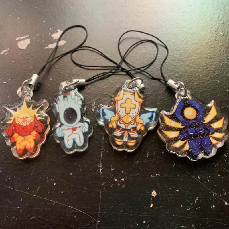 4pcs Indie Game Boss Character Acrylic Keychain Set Holographic Bag Pendant Character Themed Keychains for Gamers