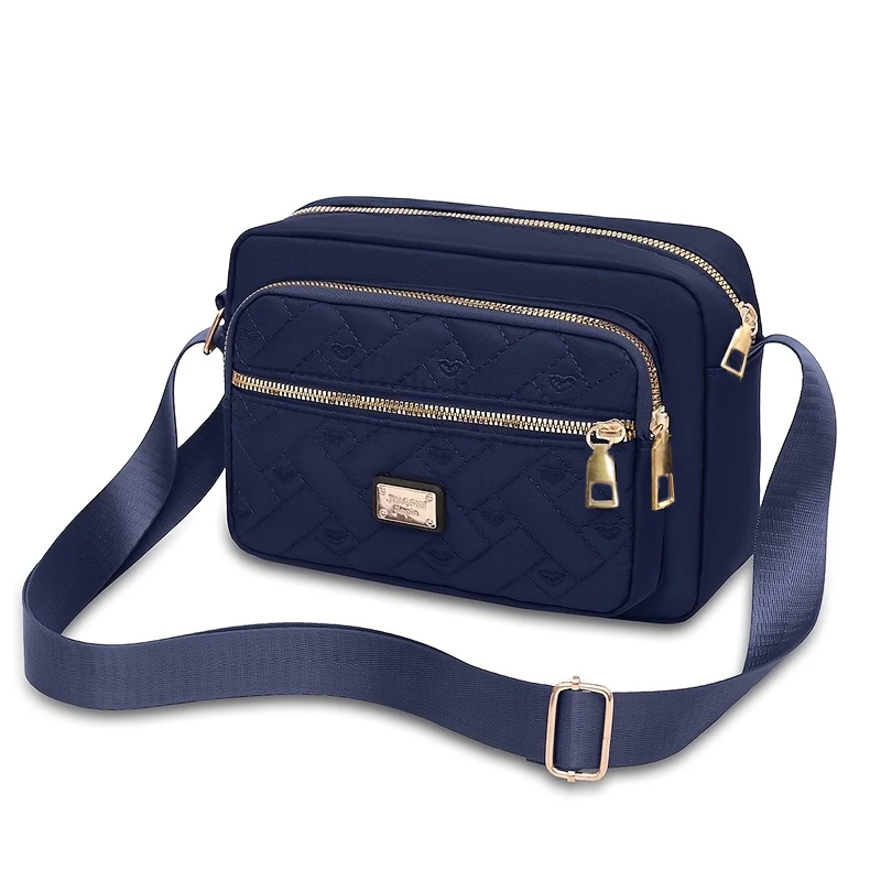 Verstellbarer Riemen Damen Gesteppte Nylon-Umhängetasche mit mehreren Reißverschlusstaschen, lässige Messenger-Schultertasche für den täglichen Einkauf. – Detail 6