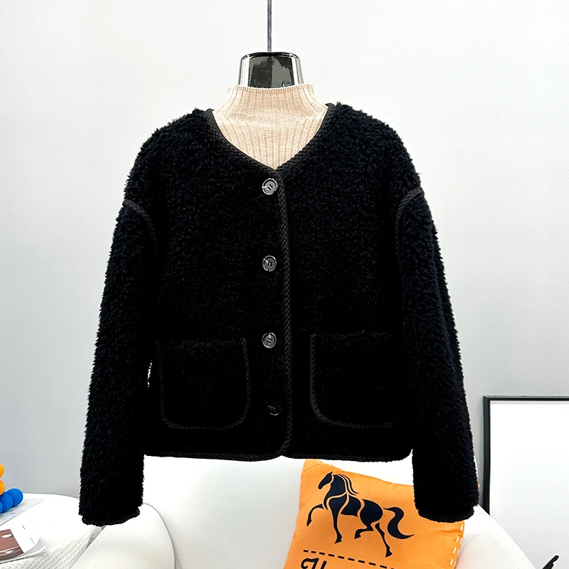 

Women's Lamb's Wool Tops Jacket 2023 Fall and Winter Sheep Shearing Coat Short Warm Overcoat JT3503