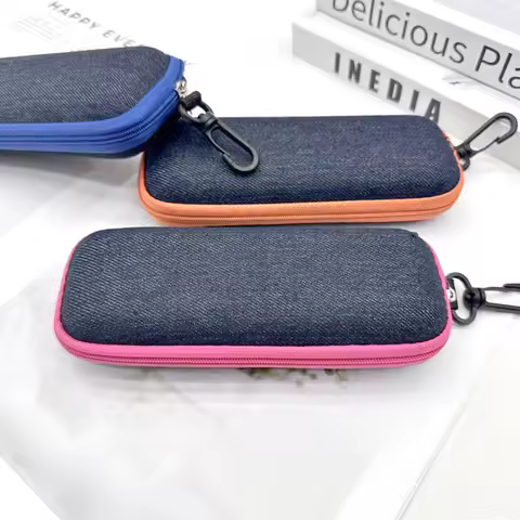 Fashion Denim Fabric Glasses Box Zipper Sunglasses Protection Container Eyeglasses Case Reading Glasses Organizer Carry Bag