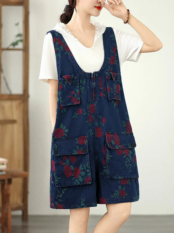 Pantaloni da lavoro estivi in denim sottile da lavoro Pantaloni ort Tute da donna di grandi dimensioni personalizzate con fiori intrecciati a gamba larga Pantaloni casual