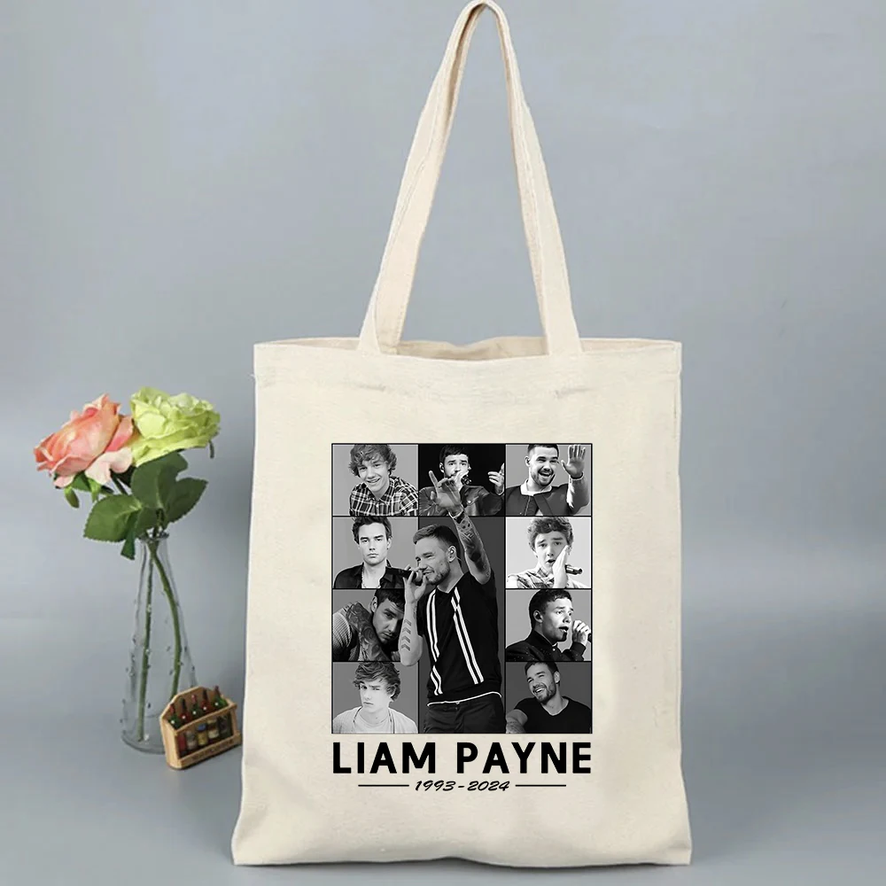 Liam Payne Rest in Music 2024 Bolsos de compras para mujer con estampado Bolso de hombro de lona de gran capacidad