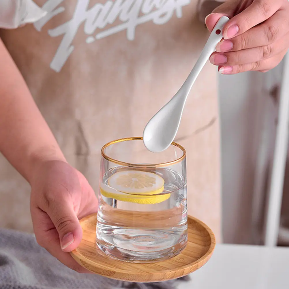 Juego de 10 cucharas de café de cerámica para mezclar té, leche, miel, zumo, porridge, postre, antiadherentes, con mango cómodo