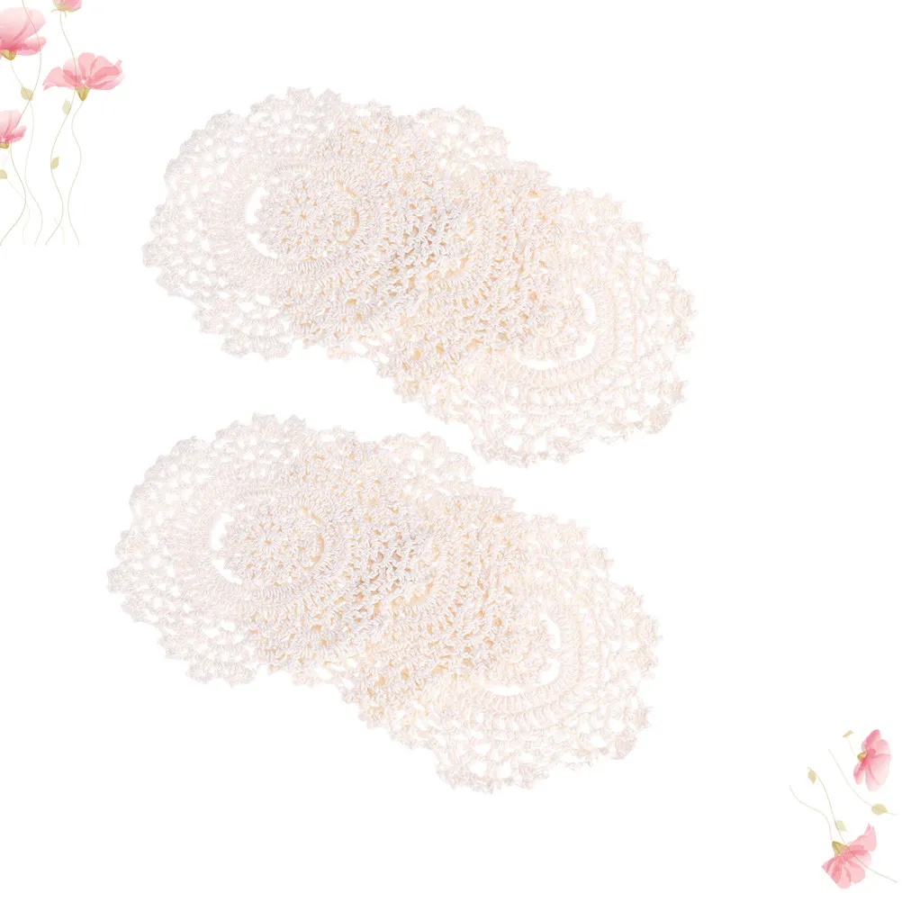 6Pcs 14Cm Round Handmade Lace Crochet Coasters Cotton Vintage Drink Pads Reusable Washable Table Decor Craft Doily Scrapbook