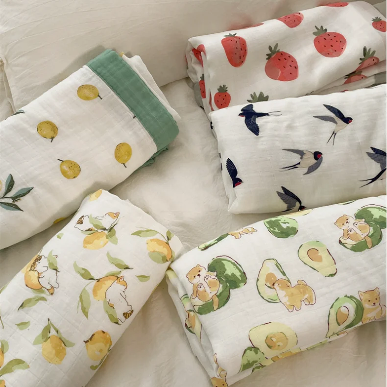 

4Layers Baby Blankets For Newborn Boy Girl Muslin Swaddle Wrap Blanket Soft Toddler Infant Stroller Bedding Quilt