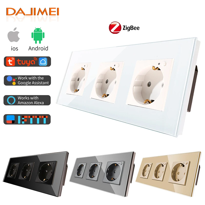 

DAJIMEI ZigBee EU Wall Plug Smart Power Triple Sockets 3 outlets Work With Tuya Gateway Smart Life Alexa Home Improvement