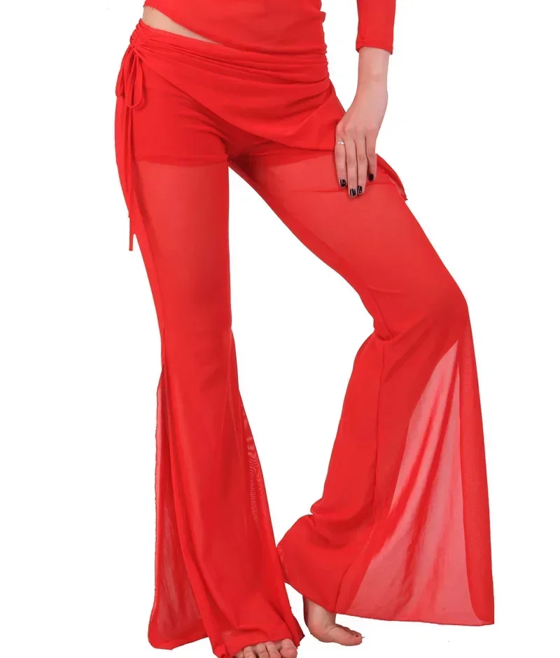 Pantalones de danza del vientre de malla para mujer, pantalones de danza del vientre con abertura de malla sexy, 10 colores