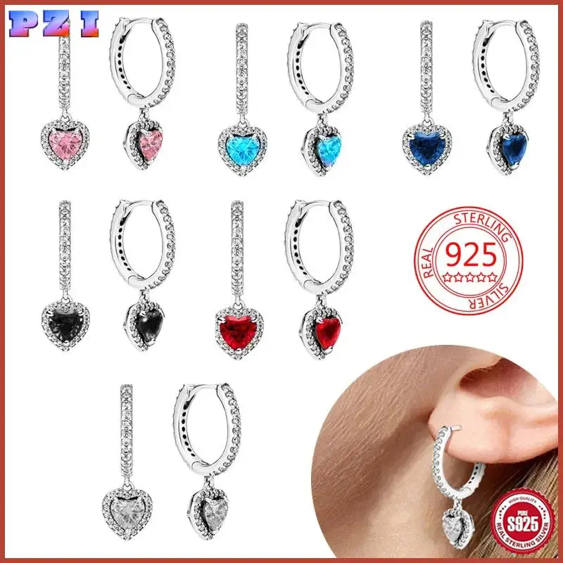 

S925 Sterling Silver Women's Fashion Boutique Jewelry Ring Earrings Exquisite Sparkling Love Zircon Pendant Pink Making for Gift