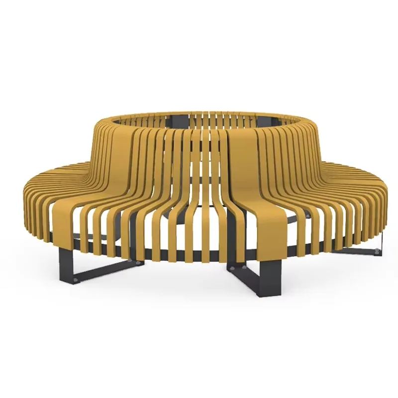 Modern Oak Wood Curved Bench with Iron Frame for Public Waiting Areas Hotels Malls Parks-Commercial Use