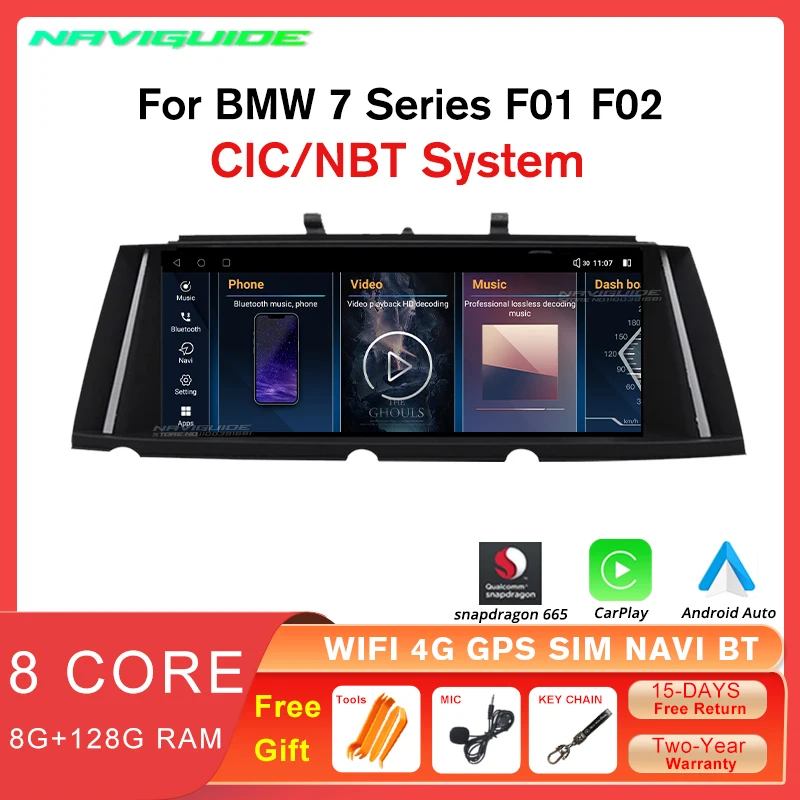 

NAVIGUIDE 10.25" Car Radio 8+128G GPS Auto CarPlay For BMW 7 Series F01 F02 2009-2017 1920*720P CIC NBT System Multimedia Player