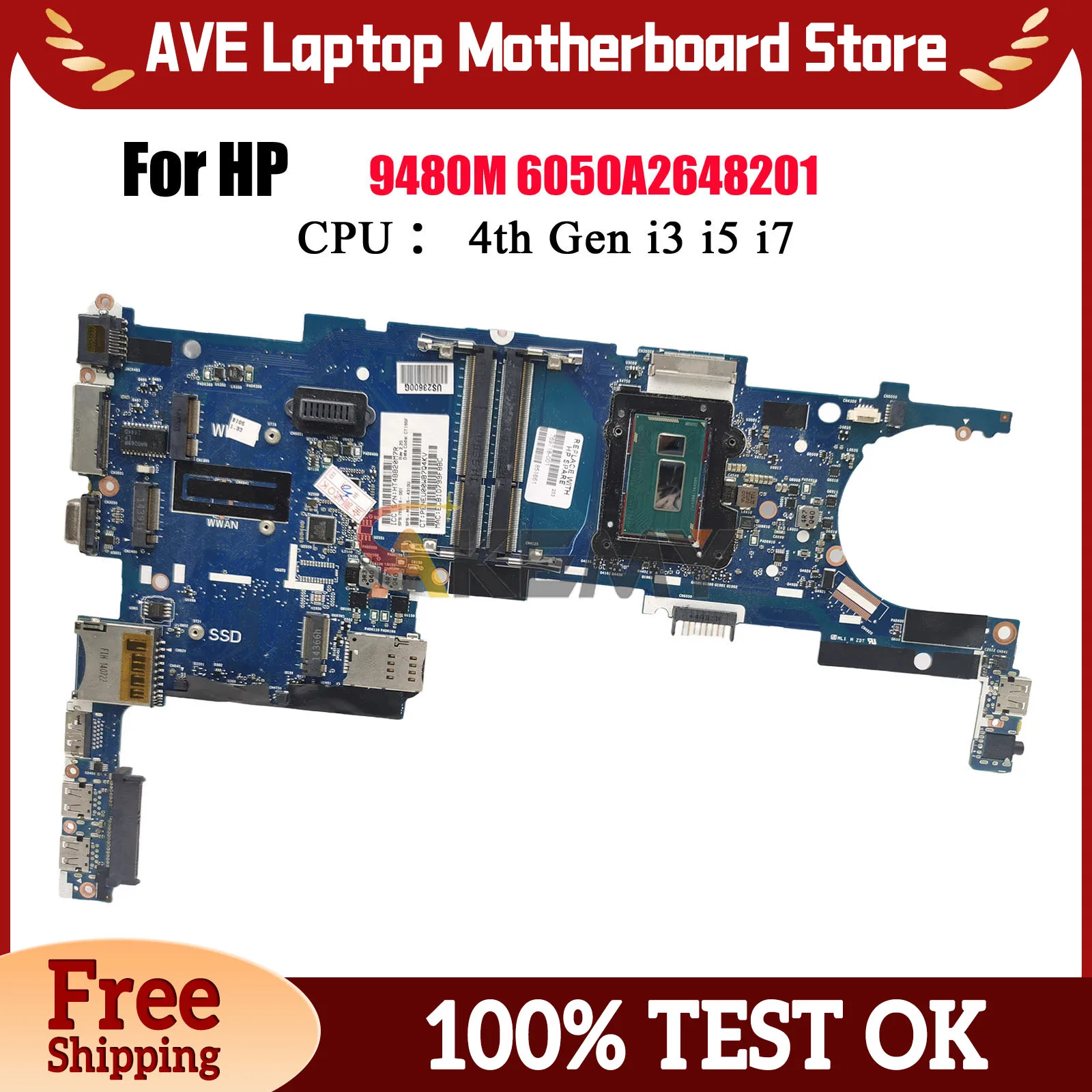 

6050A2648201 для ноутбука HP EliteBook 9480M, материнская плата 769718-601 769719-601 с процессором i5 i7 4-го поколения DDR3, 100% полностью протестировано