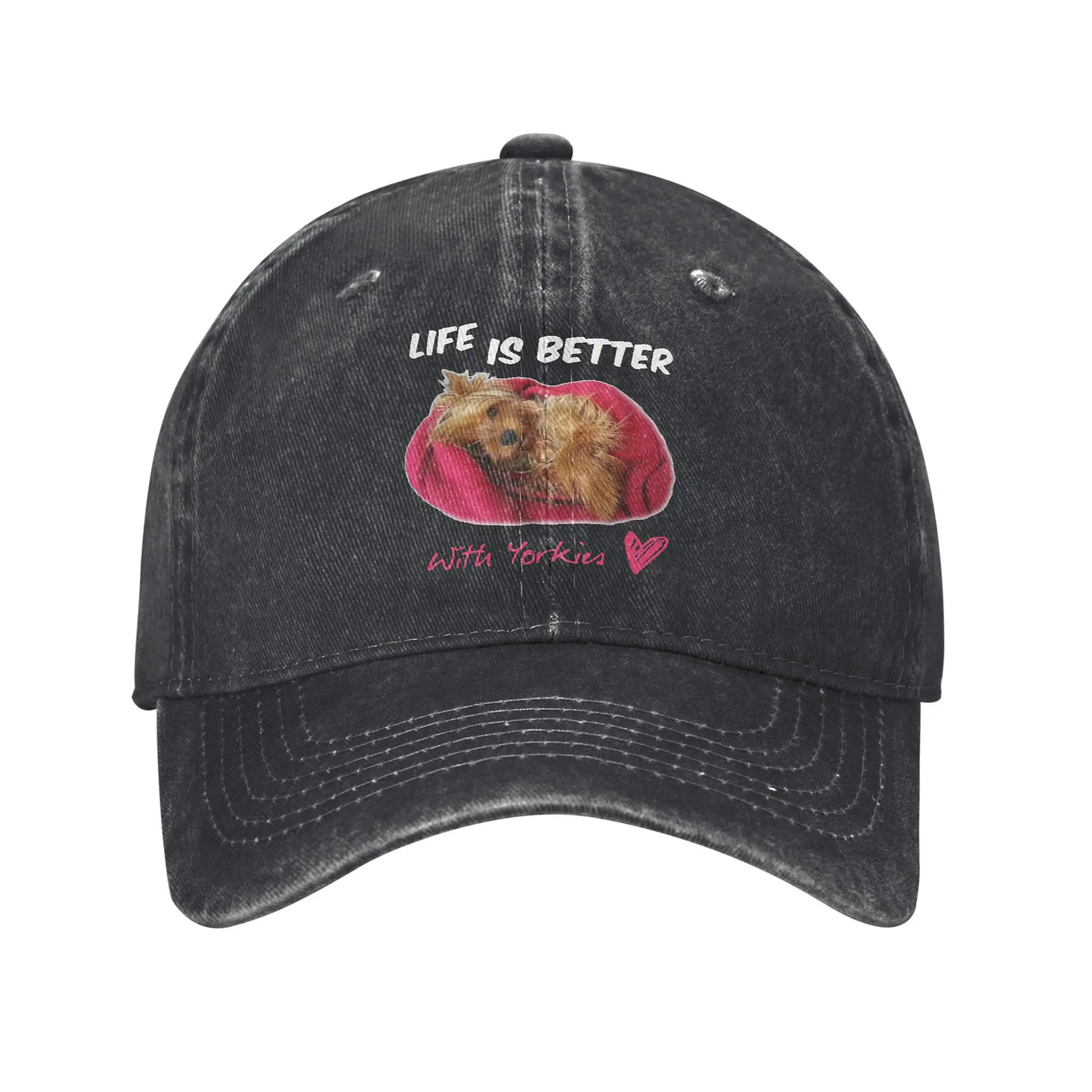 Life Is Better With Yorkies Yorkshire Terrier Unisex Baseball Caps Dog Distressed Denim Washed Hat Fashion Outdoor  Soft Sun Cap