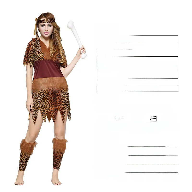 Adult Women's Wild Man loween Cosplay Costume Leopard Print Performance Clothes Role-plang Masquerade Ball Outfit